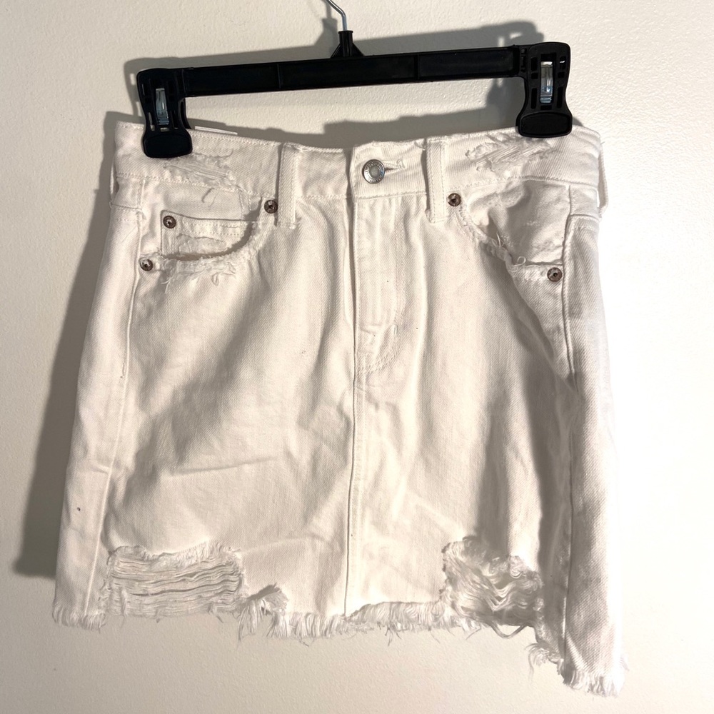 Ripped White Jean Skirt
